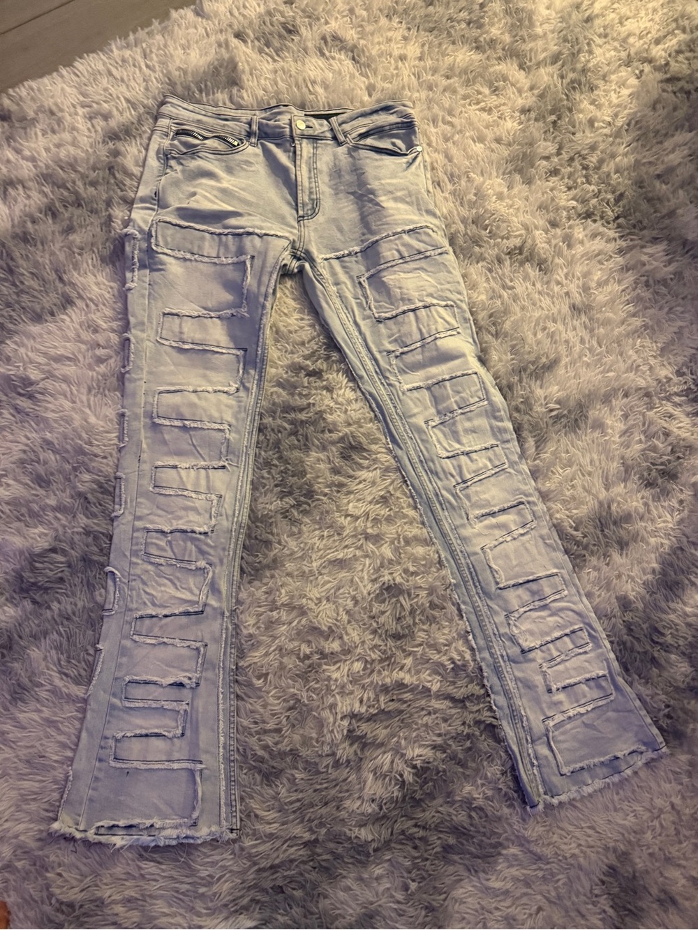 Light Blue Distressed Patchwork Men’s Jeans